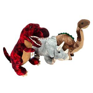 Hugfun Dinosaur Plush Toy Lot Red T Rex Tricerotops Brontosaurus 20" - 24"